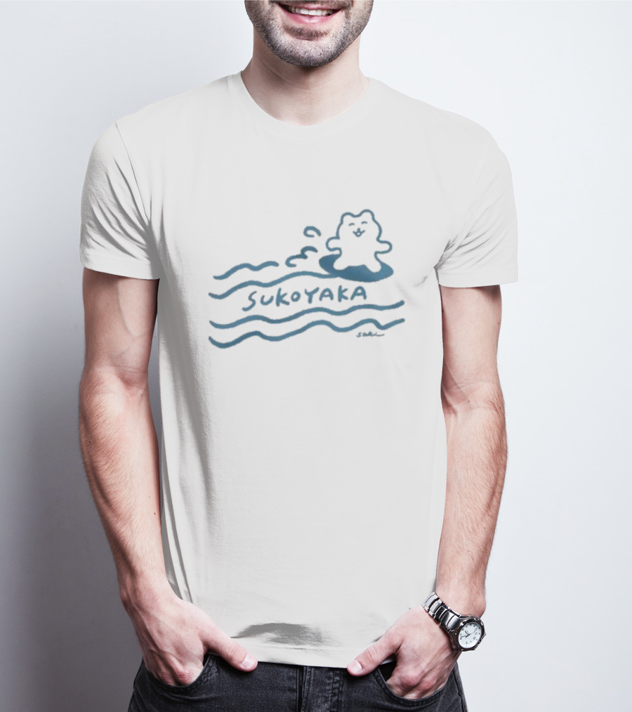 Sukoyaka Smiling Figure On Waves Regular Fit T-Shirt