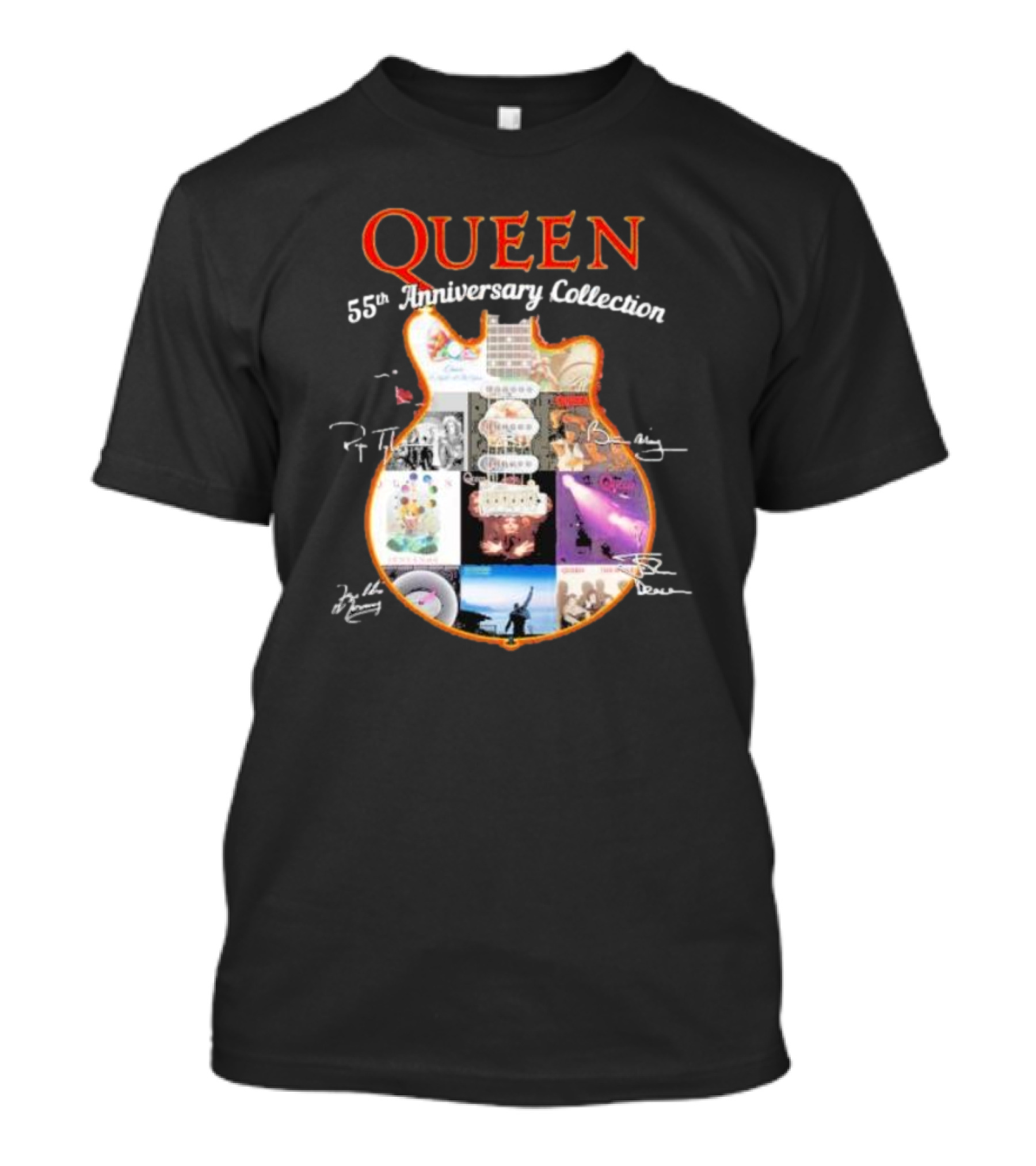Queen 55th Anniversary Collection Guitar Album Covers And Signatures T-Shirt