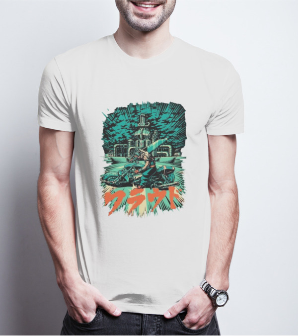 Cloud Motorcycle Slide PixelEyeBat Midgar Scene T-Shirt