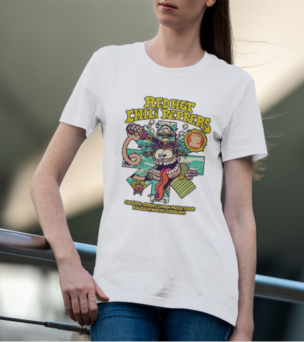 Red Hot Chili Peppers June 26 2024 Coastal Credit Union Music Park Raleigh North Carolina Colorful Cartoon T-Shirt