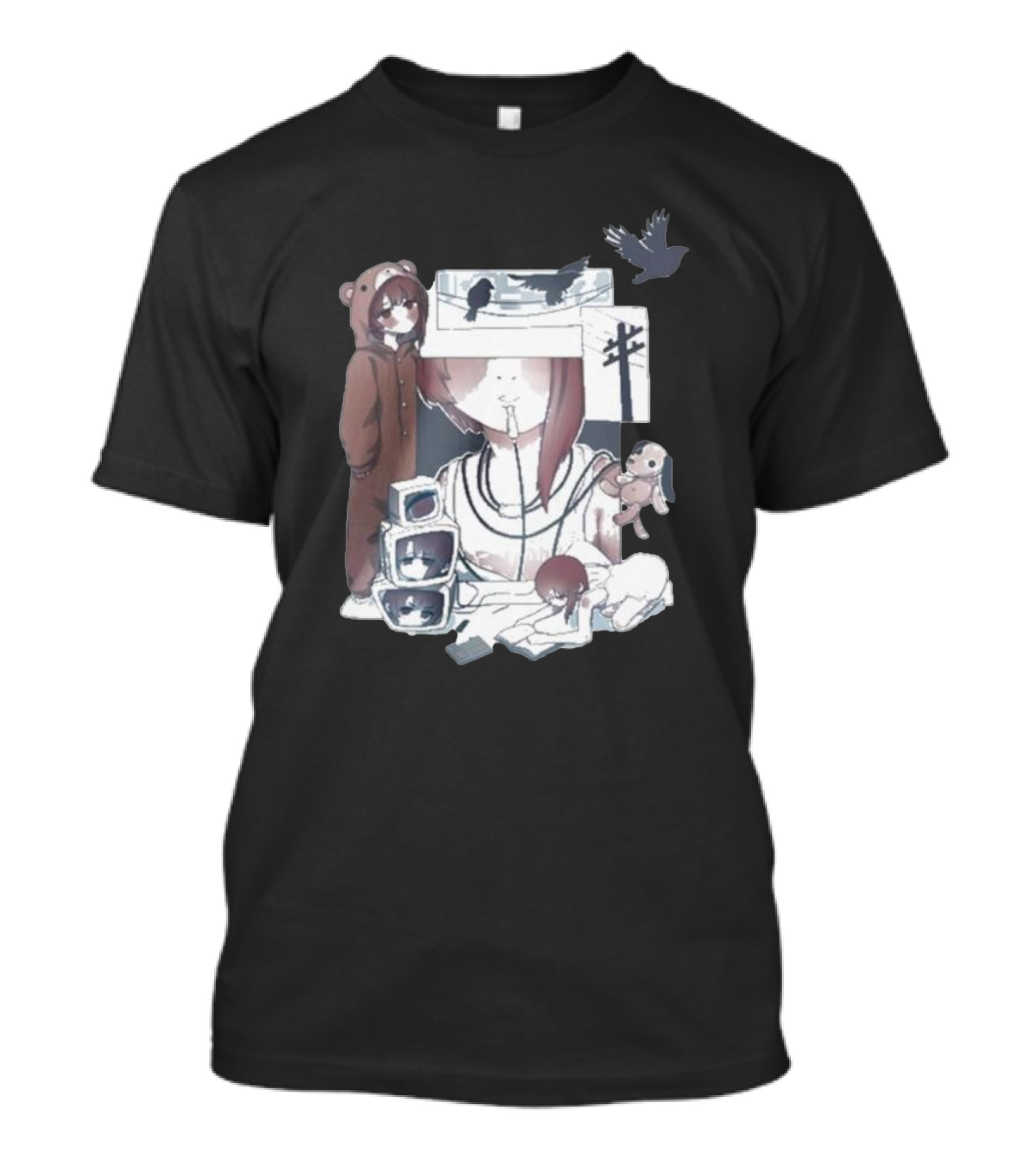 Serial Experiments Lain Bear Hoodie Monitor Crows Doll T-Shirt