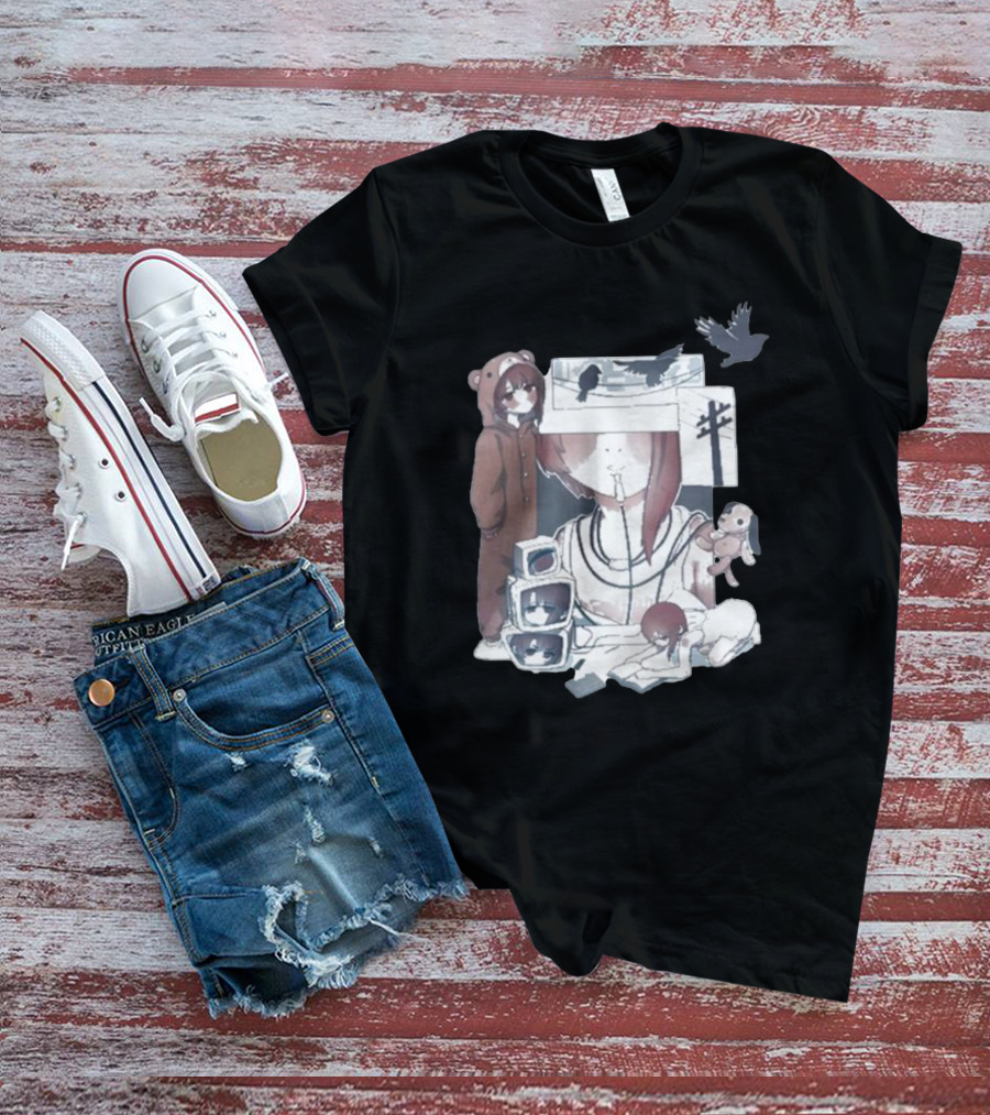 Serial Experiments Lain Bear Hoodie Monitor Crows Doll T-Shirt