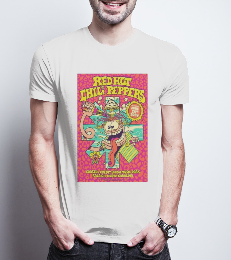 Red Hot Chili Peppers Coastal Credit Union Music Park June 26 2024 Raleigh North Carolina T-Shirt