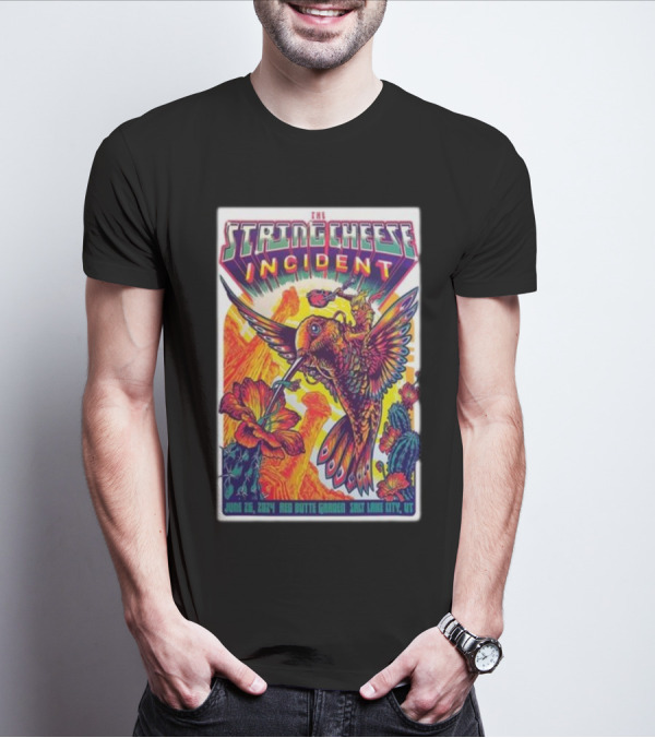 The String Cheese Incident June 26 2024 Red Butte Garden Salt Lake City UT Vibrant Hummingbird And Flowers T-Shirt