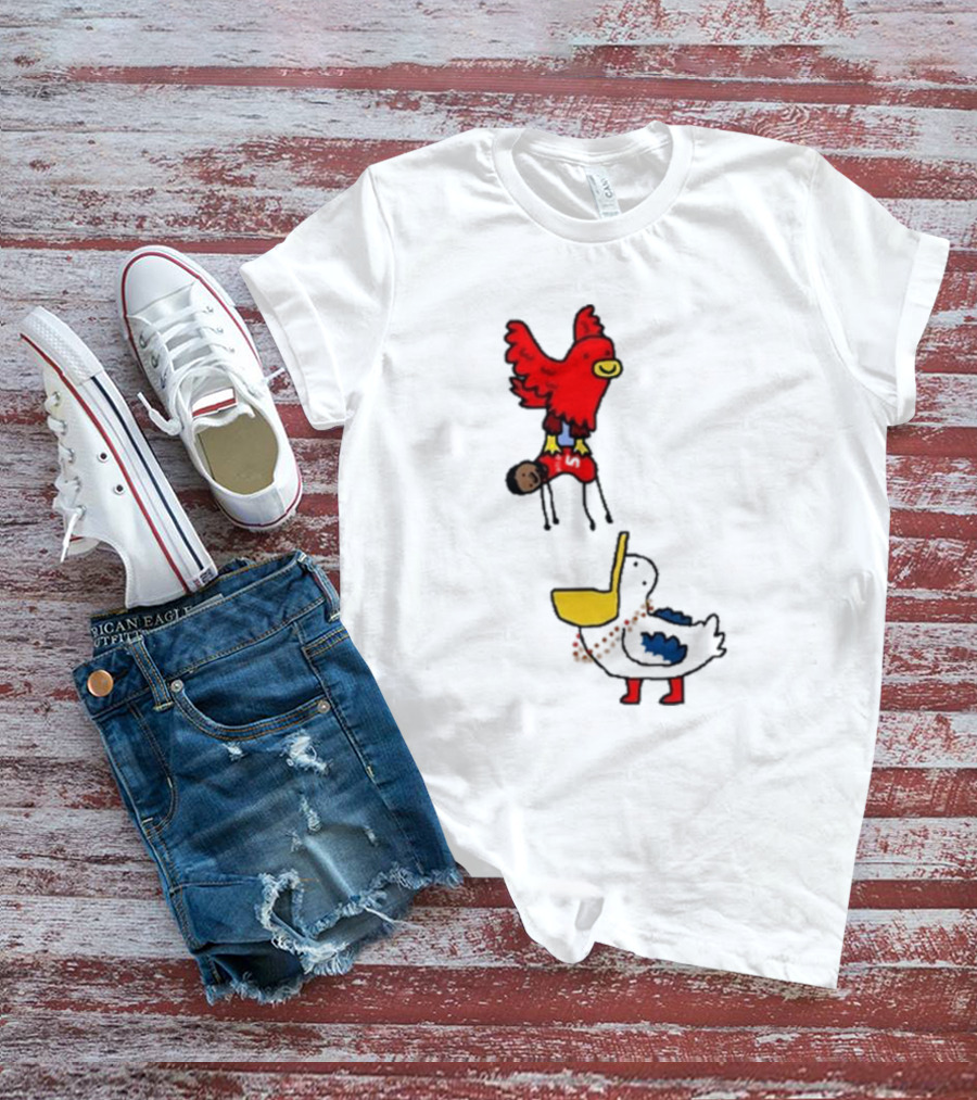Atlanta Hawks Trade Dejounte Murray Featuring Cartoon Red Hawk Flying Over Pelican T-Shirt