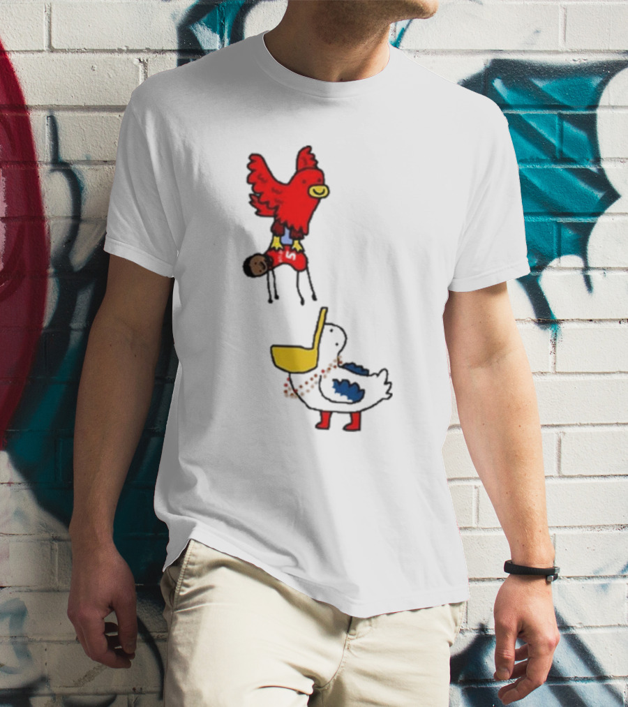 Atlanta Hawks Trade Dejounte Murray Featuring Cartoon Red Hawk Flying Over Pelican T-Shirt