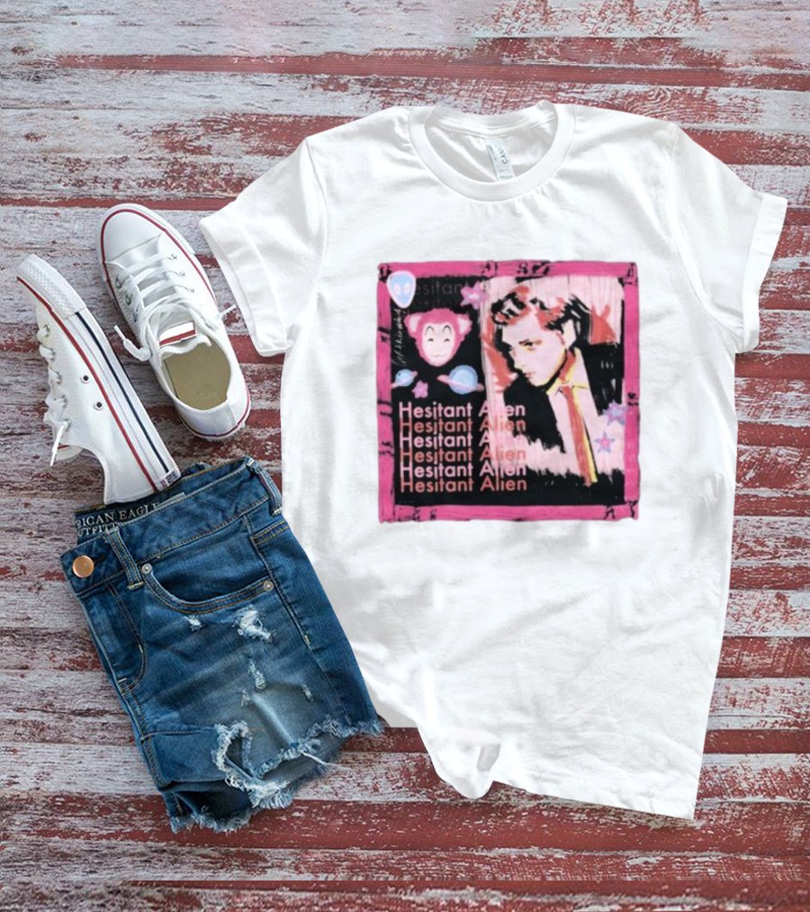 Hesitant Alien Pink Portrait Repeated Text And Mask Cartoon T-Shirt