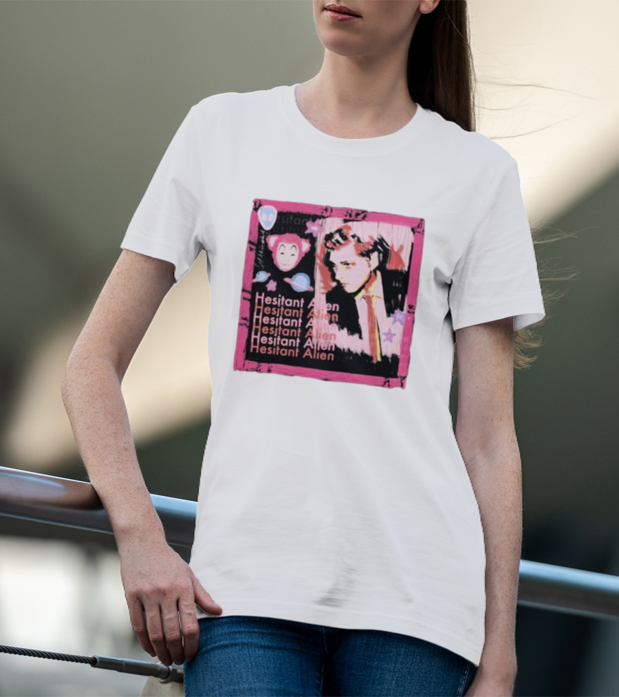 Hesitant Alien Pink Portrait Repeated Text And Mask Cartoon T-Shirt