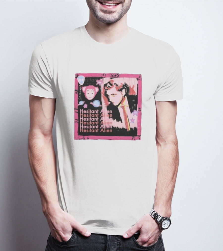 Hesitant Alien Pink Portrait Repeated Text And Mask Cartoon T-Shirt
