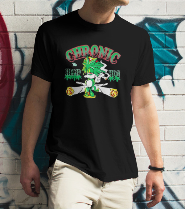Chronic The Hemp Hog Smoking Cannabis Leaves Humor T-Shirt