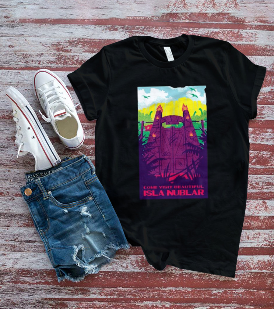 Come Visit Beautiful Isla Nublar Jurassic Park Gate Scene Vibrant T-Shirt