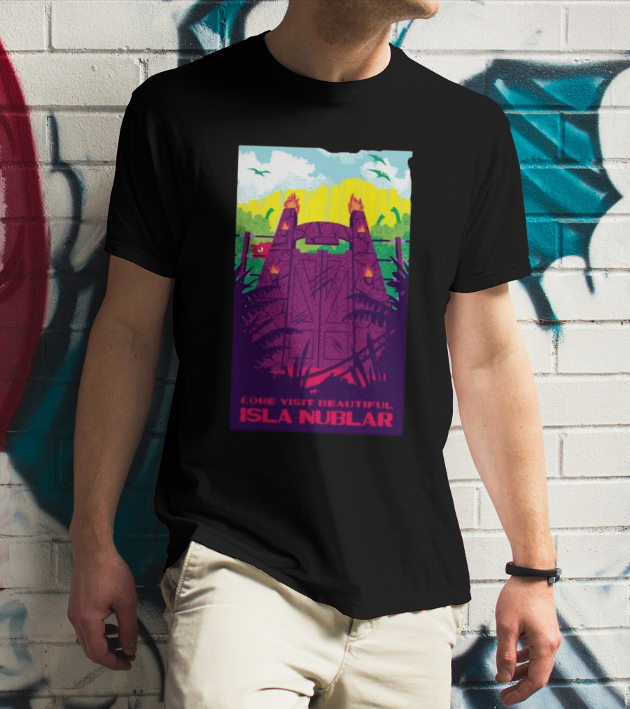 Come Visit Beautiful Isla Nublar Jurassic Park Gate Scene Vibrant T-Shirt