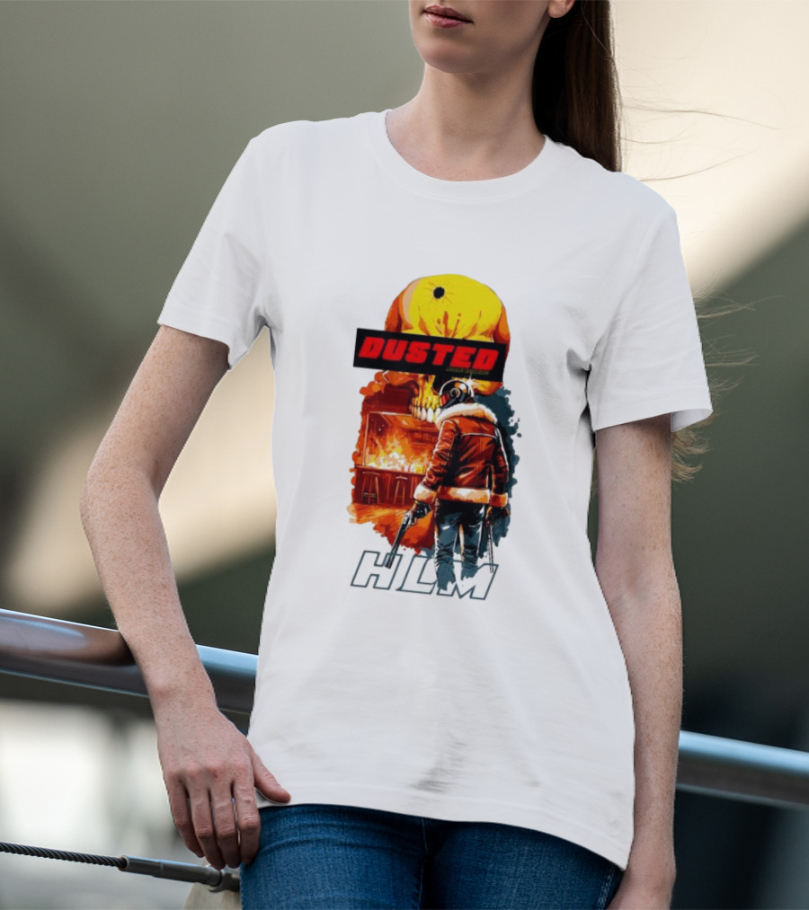 Dusted Miami Burnine Hlm Flame Skull Pilot Jacket Guns T-Shirt