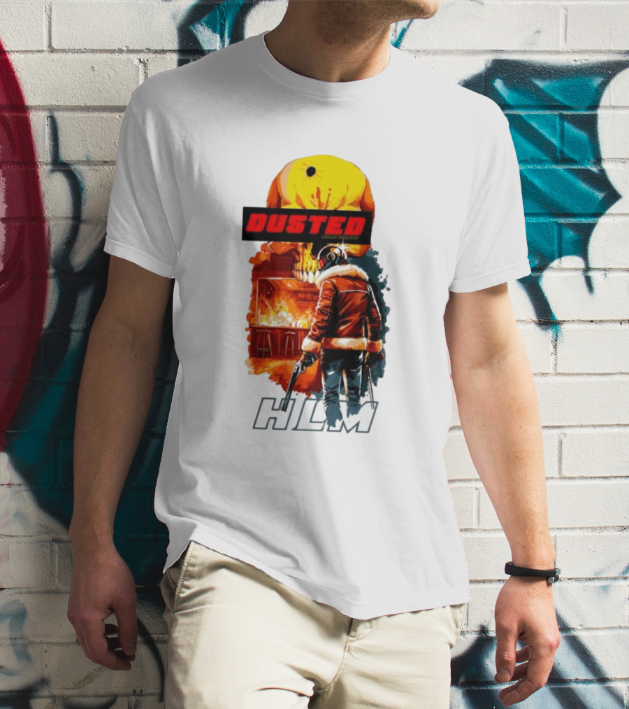 Dusted Miami Burnine Hlm Flame Skull Pilot Jacket Guns T-Shirt