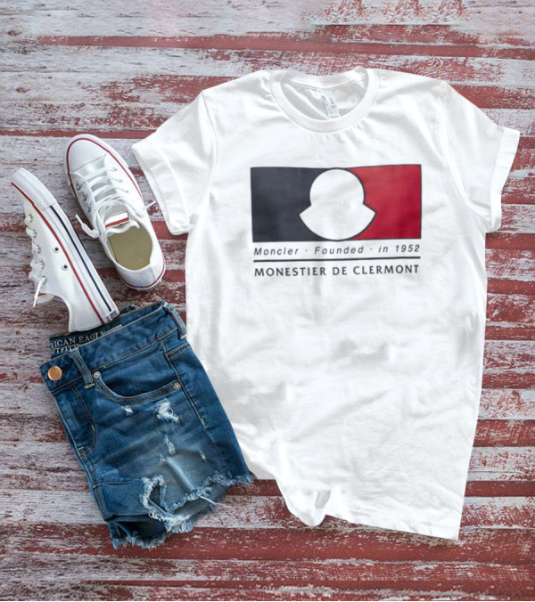 Moncler Founded In 1952 Monestier De Clermont Sky Blue Logo Black Red T-Shirt