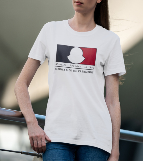 Moncler Founded In 1952 Monestier De Clermont Sky Blue Logo Black Red T-Shirt