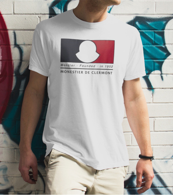 Moncler Founded In 1952 Monestier De Clermont Sky Blue Logo Black Red T-Shirt