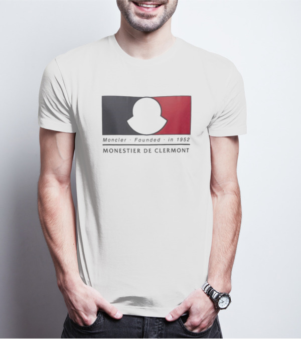 Moncler Founded In 1952 Monestier De Clermont Sky Blue Logo Black Red T-Shirt