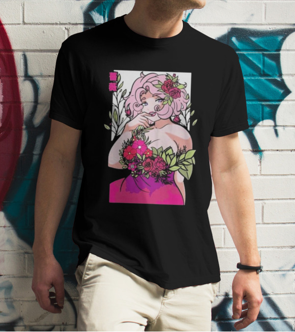 Ph1lza Game Supp Floral Anime Character T-Shirt