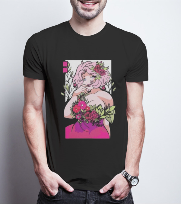 Ph1lza Game Supp Floral Anime Character T-Shirt