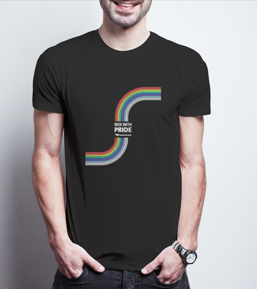 Ride With Pride Amtrak Rainbow Curve T-Shirt