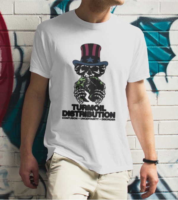 Turmoil Distribution Uncle Sam Confusion Uncertainty Disorder Skulls Earth T-Shirt