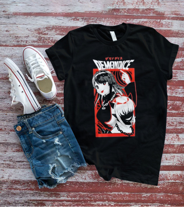 DEMONDICE Anime Style Red And White Character Design Chains T-Shirt