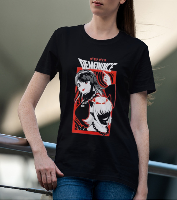 DEMONDICE Anime Style Red And White Character Design Chains T-Shirt