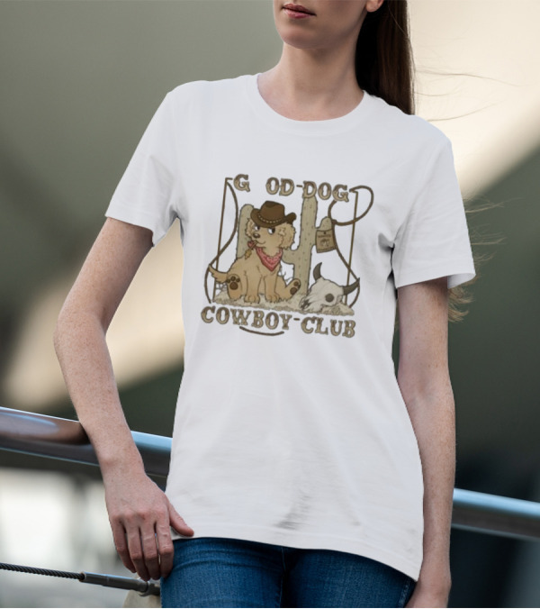 Good Dog Cowboy Club Cute Puppy With Bandana And Cowboy Hat In Western Scene T-Shirt
