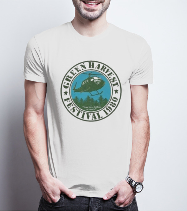 Green Harvest Festival Crazy Helicopter Forest Scene T-Shirt