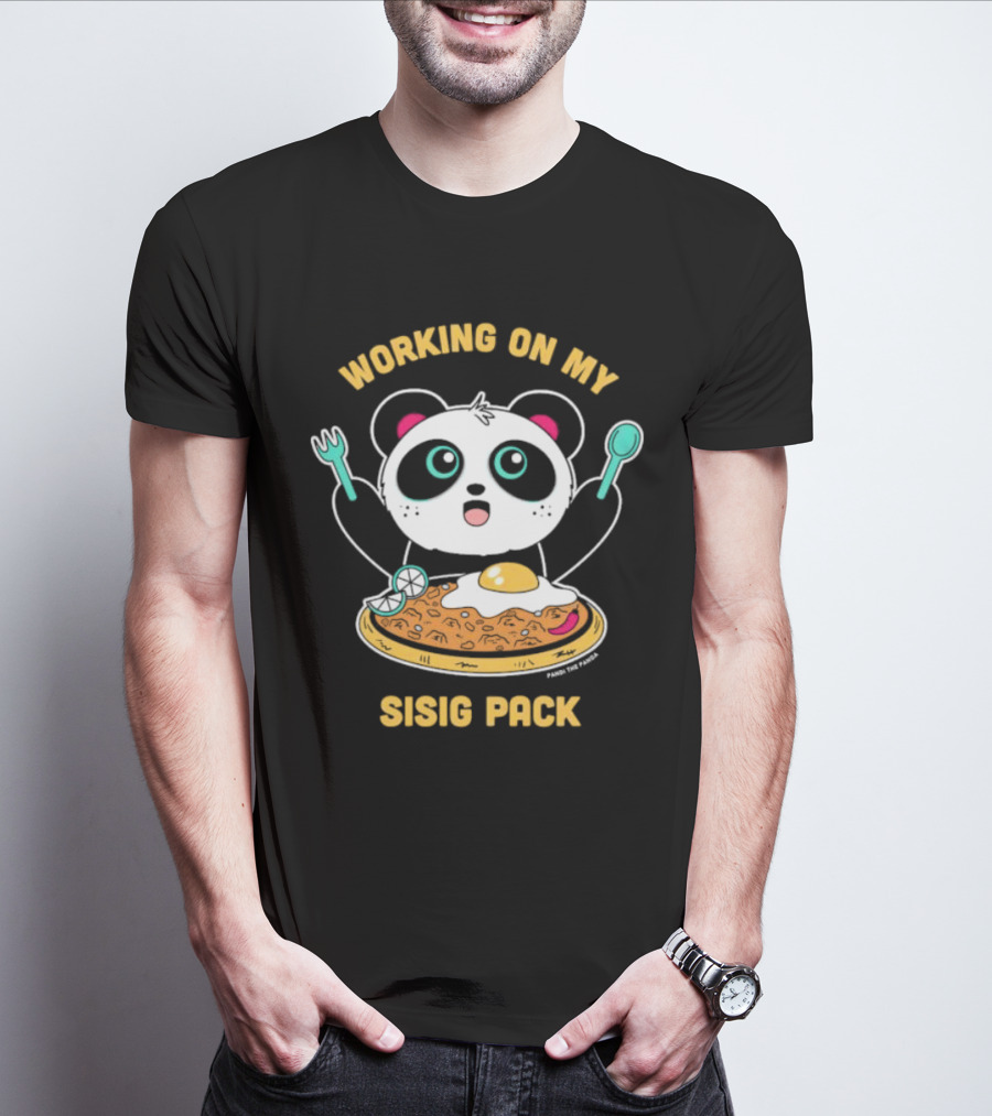 Pandi The Panda Enjoying Sisig Delight With Utensils And Egg T-Shirt