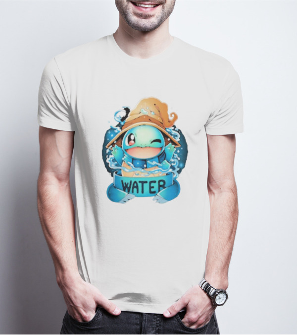 Squirtle Wizard Water Winking Blue Hat T-Shirt