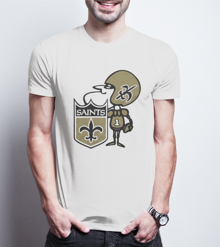 New Orleans Saints 1967 Alt Logo Fleur-de-Lis Football Player T-Shirt