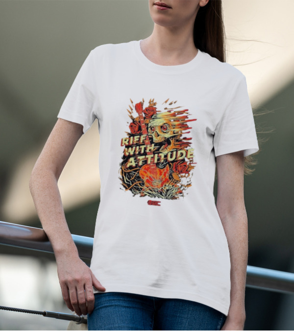 Nuclear Blast Records Riff With Attitude Skull Guitar Roses T-Shirt