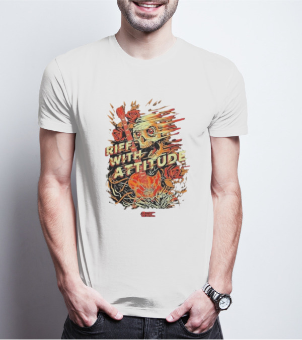 Nuclear Blast Records Riff With Attitude Skull Guitar Roses T-Shirt