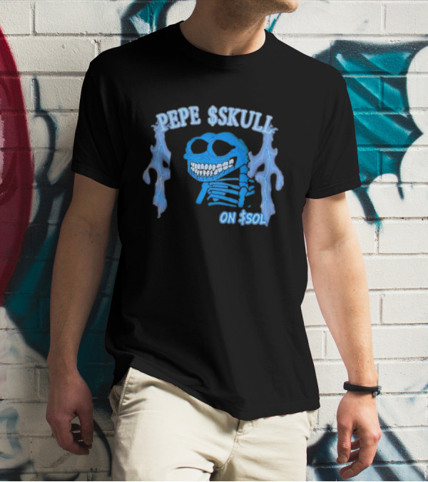 PEPE SKULL ON SOL Thunder Lightning Skeleton T-Shirt