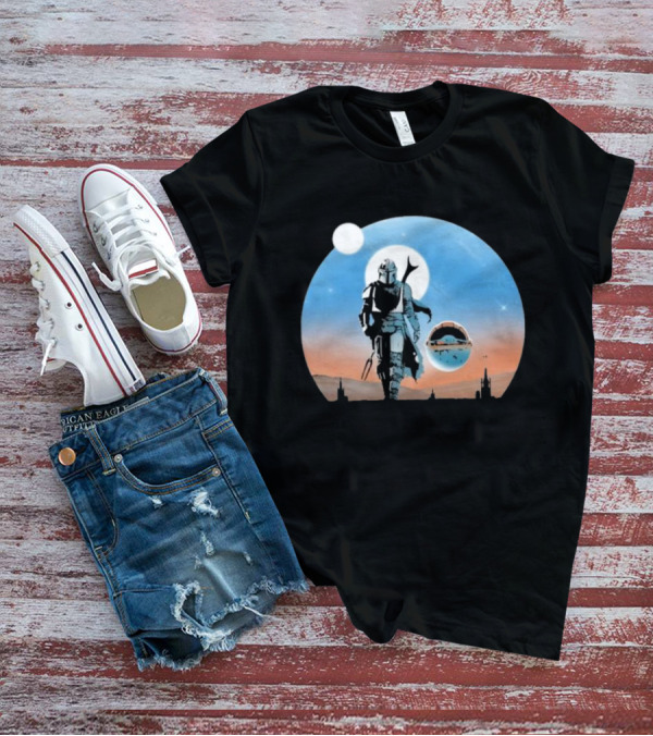 Protect The Child Star War Walking Mandalorian Sunset Adventure T-Shirt
