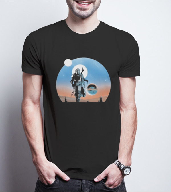 Protect The Child Star War Walking Mandalorian Sunset Adventure T-Shirt