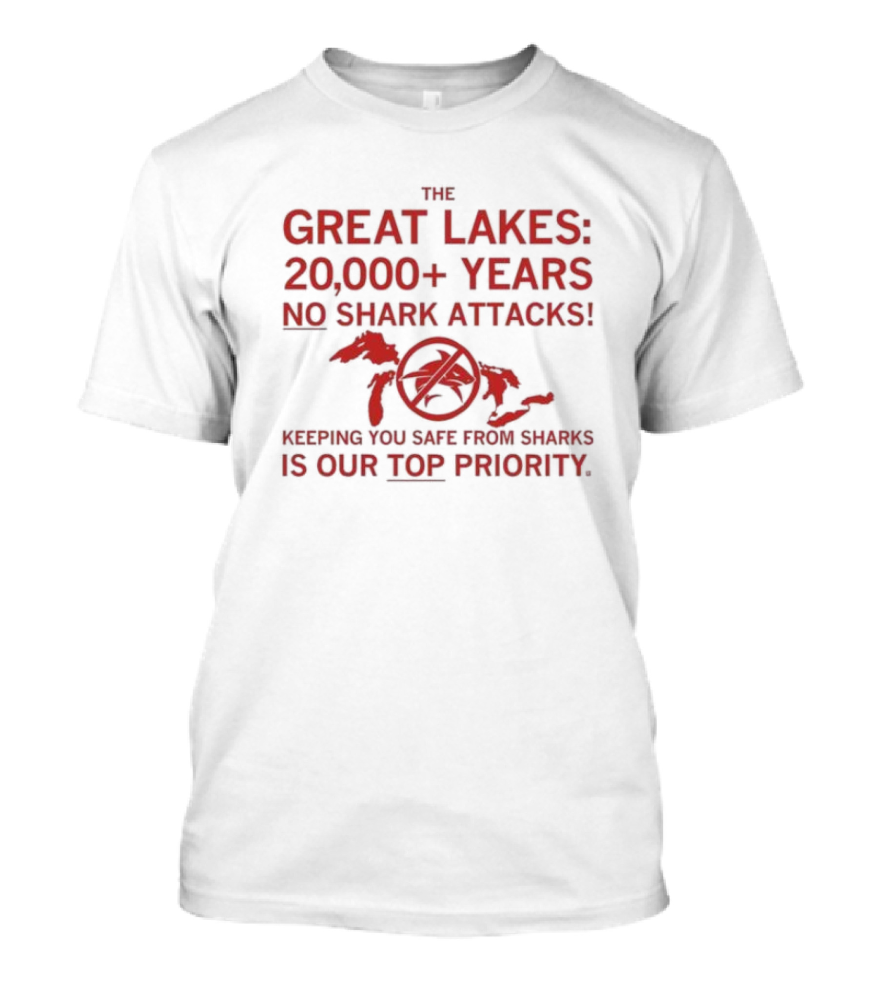The Great Lakes 20000 Plus Years No Shark Attacks Keeping You Safe Is Our Top Priority T-Shirt