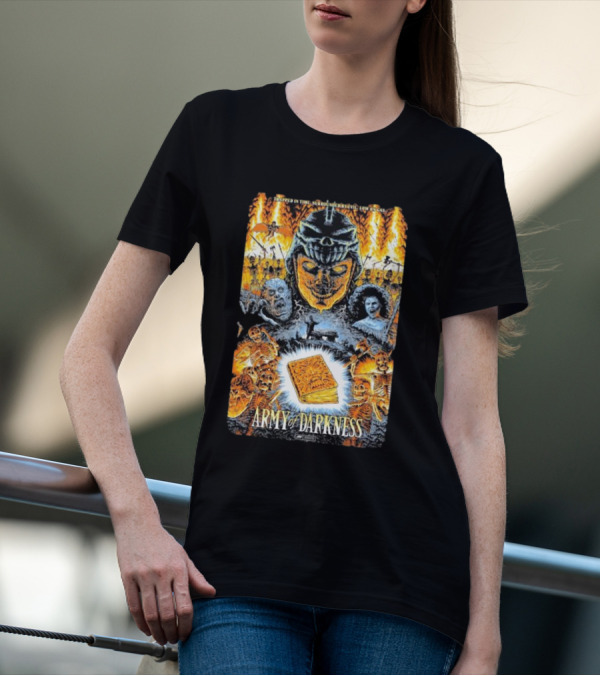 Trapped In Time Surrounded By Evil Low On Gas Army Of Darkness Necronomicon Evil Dead Horror Collage T-Shirt