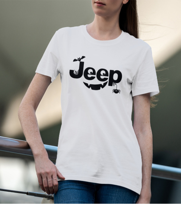 Halloween Jeep Logo With Bat, Spider, And Web Elements T-Shirt
