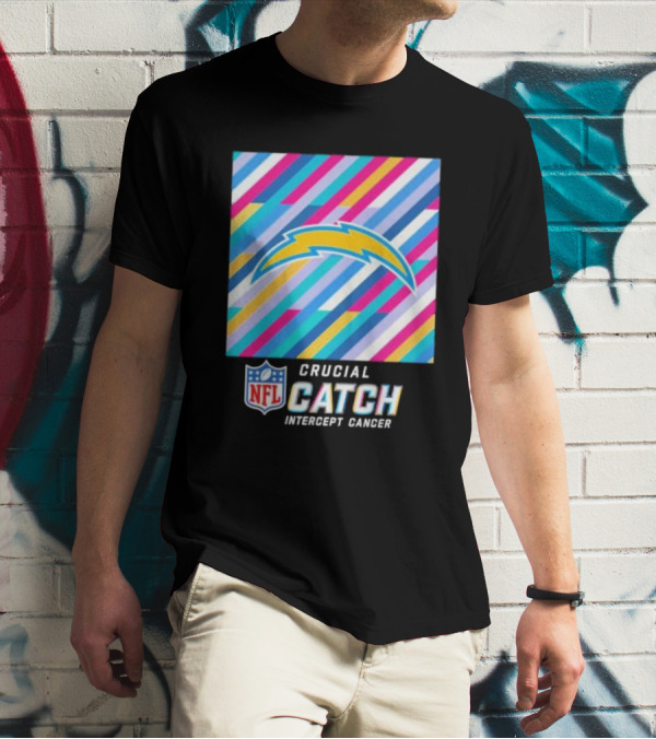 Los Angeles Chargers NFL 2024 Crucial Catch Intercept Cancer Multicolor T-Shirt