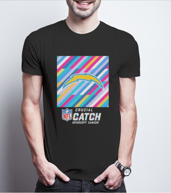 Los Angeles Chargers NFL 2024 Crucial Catch Intercept Cancer Multicolor T-Shirt