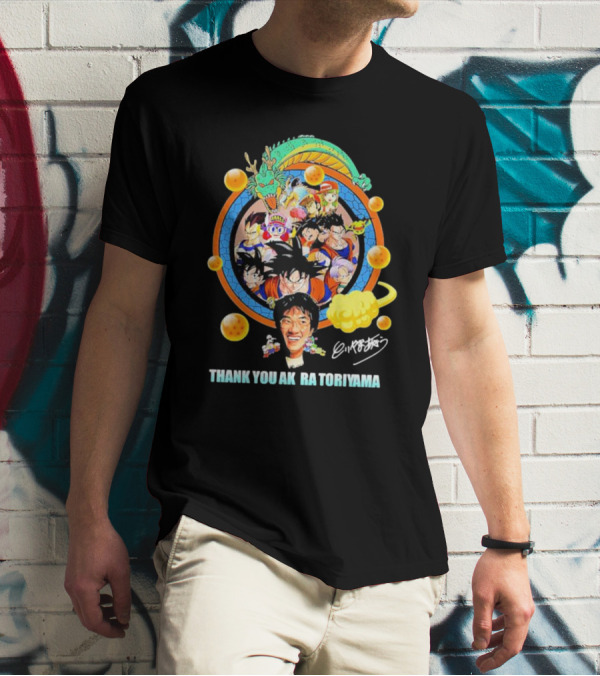Thank You Akira Toriyama Dragon Ball Characters And Shenron With Dragon Balls T-Shirt