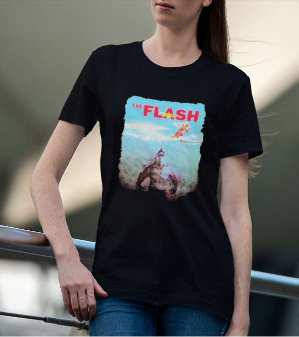 The Flash Running Above King Shark In Ocean T-Shirt