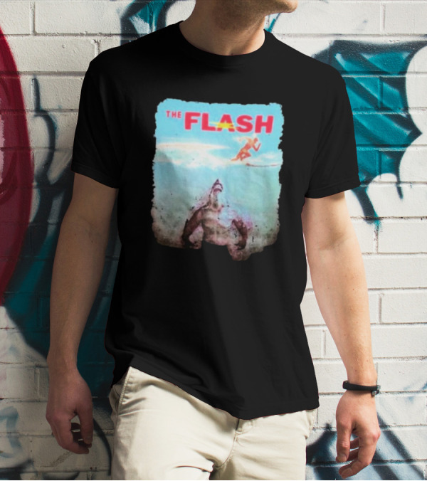 The Flash Running Above King Shark In Ocean T-Shirt