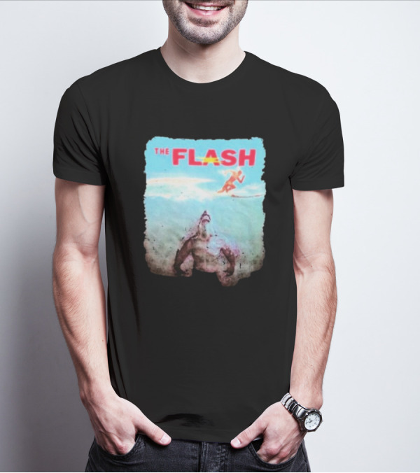 The Flash Running Above King Shark In Ocean T-Shirt