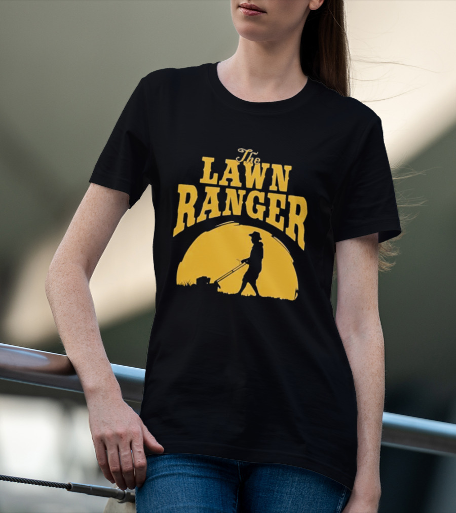 The Lawn Ranger Mower Silhouette Against Setting Sun T-Shirt