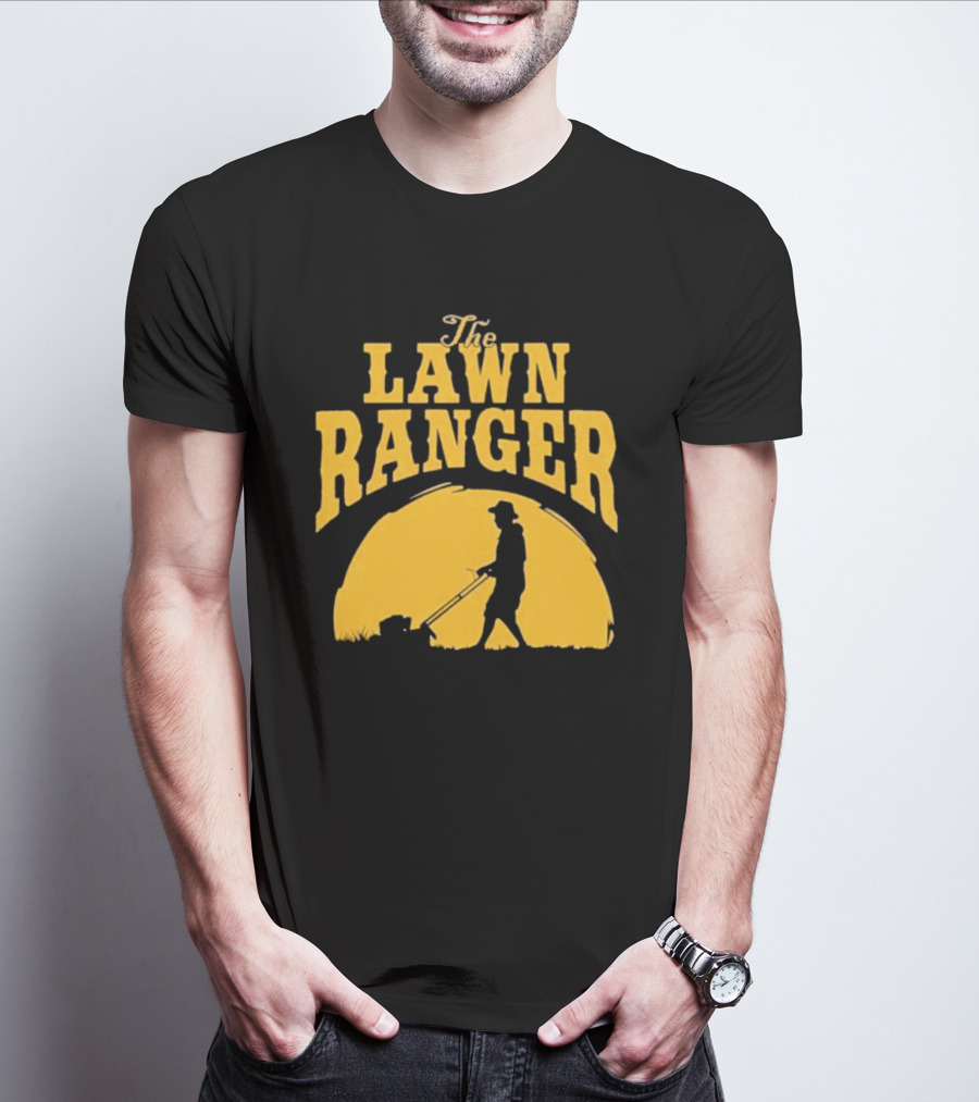 The Lawn Ranger Mower Silhouette Against Setting Sun T-Shirt
