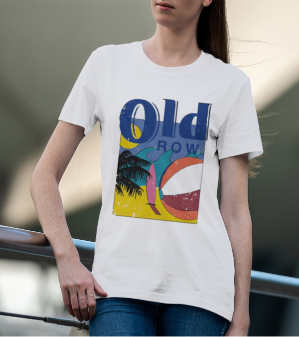 Old Row Beach Scene With Palm Trees And Beach Ball T-Shirt